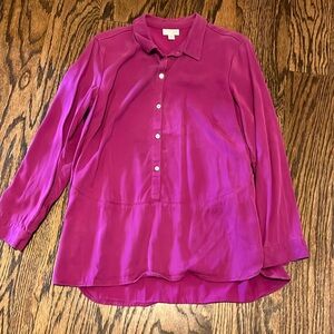 J. Jill 5 Button LS Blouse - Maroon - Size Medium Petite